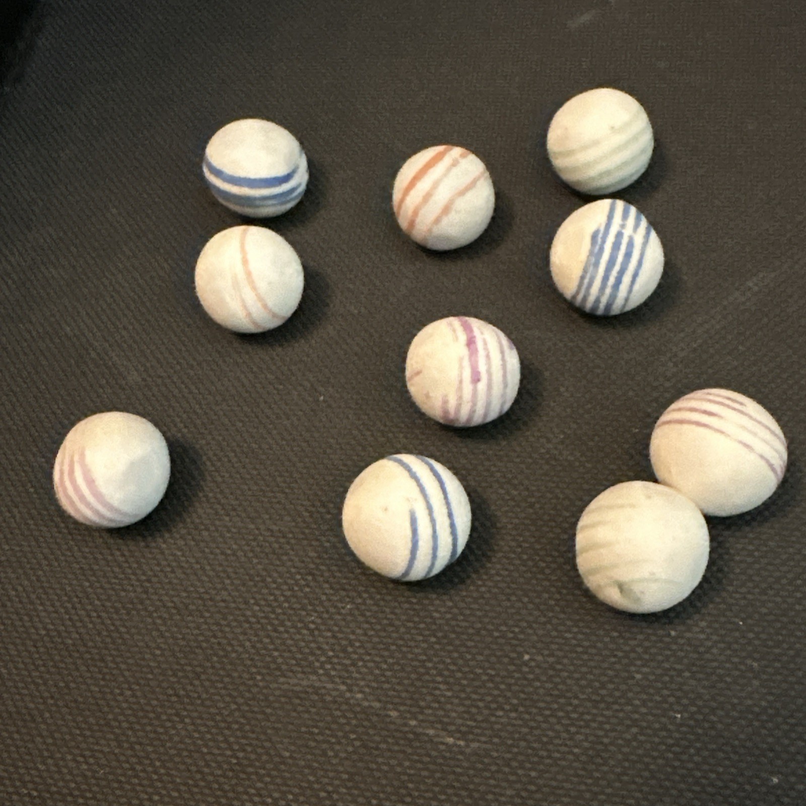 Old Lot of 10 Antique German China Marbles Unglazed Helix Lined