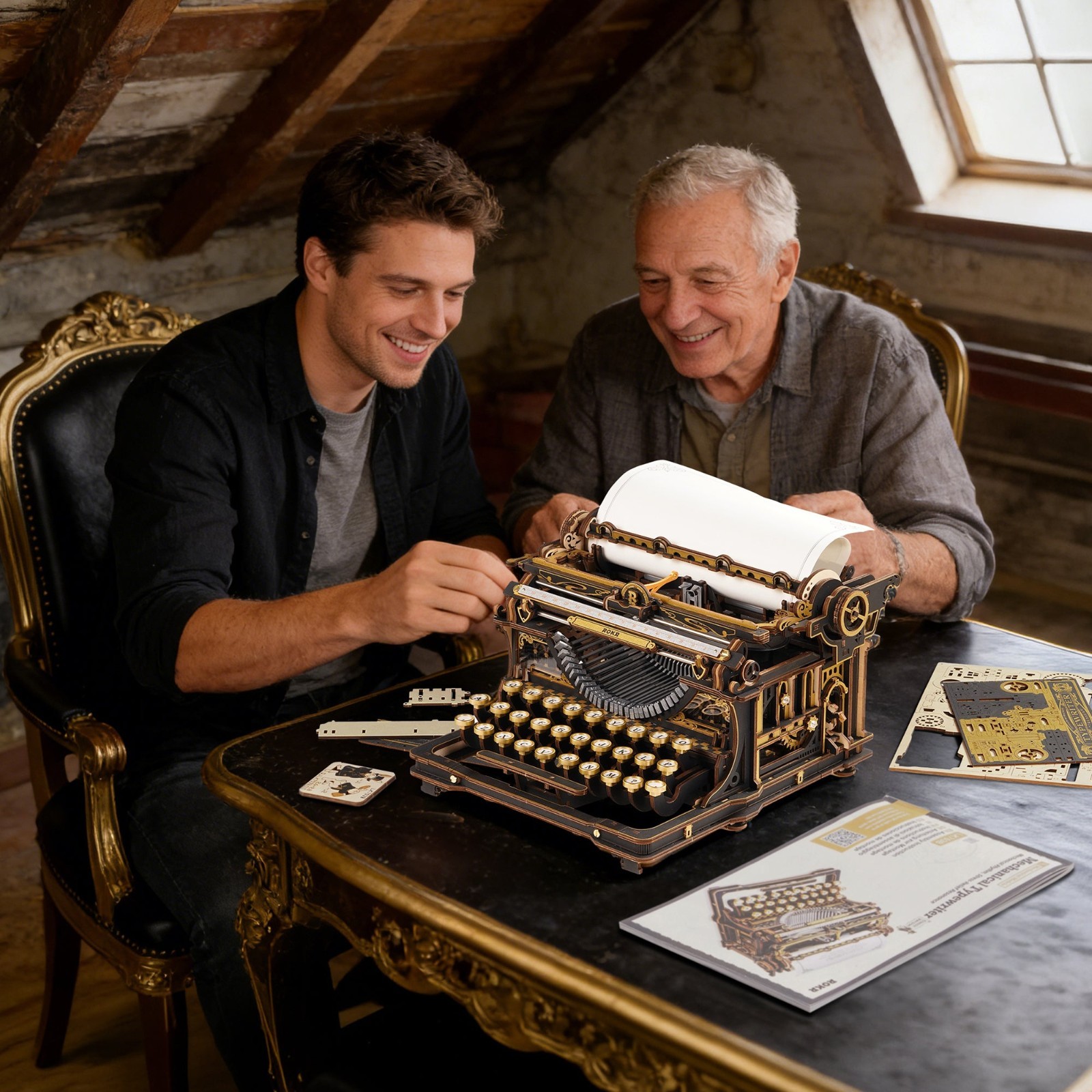 ROKR Mechanical Typewriter 3D Wood Puzzle DIY Kit Retro & Fantasy Style Gift