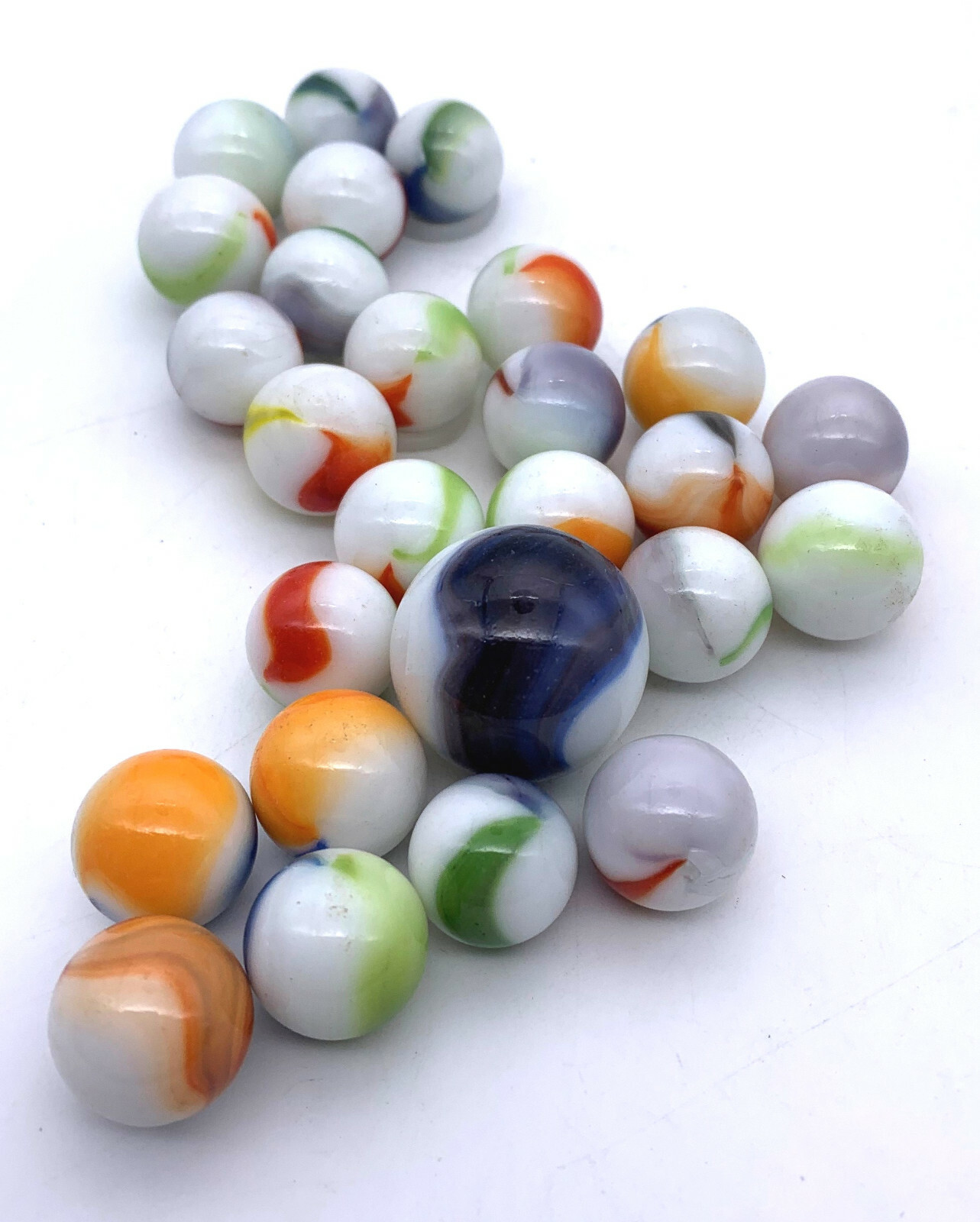 Net Bag 25 “Agate” Glass Mega Marbles 24 Players & 1 Shooter 2006-2009 Colorful