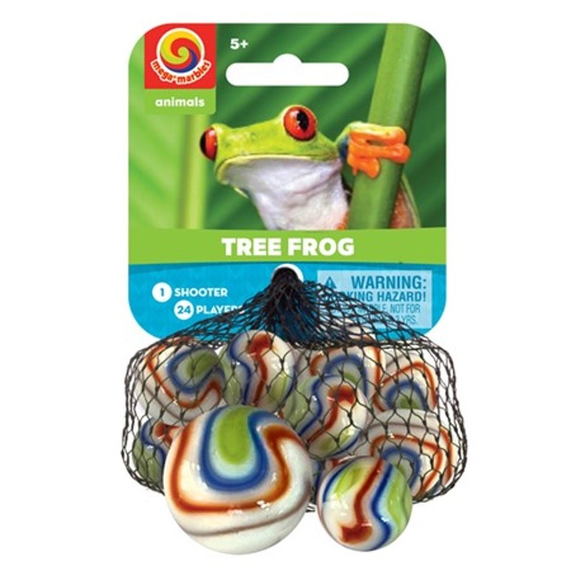 Mega Marble TREE FROG MARBLE NET 24 Player Marbles & 1 Shooter Marble