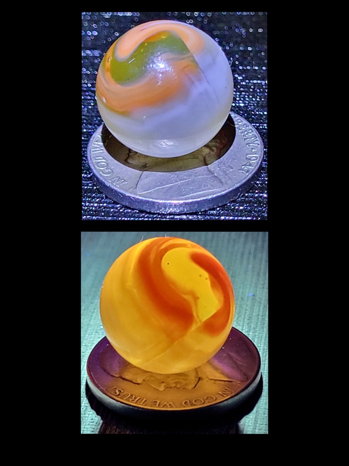 Vitro Agate Exotic Fancy Conqueror Marble 1940s Lime Base Cadmium