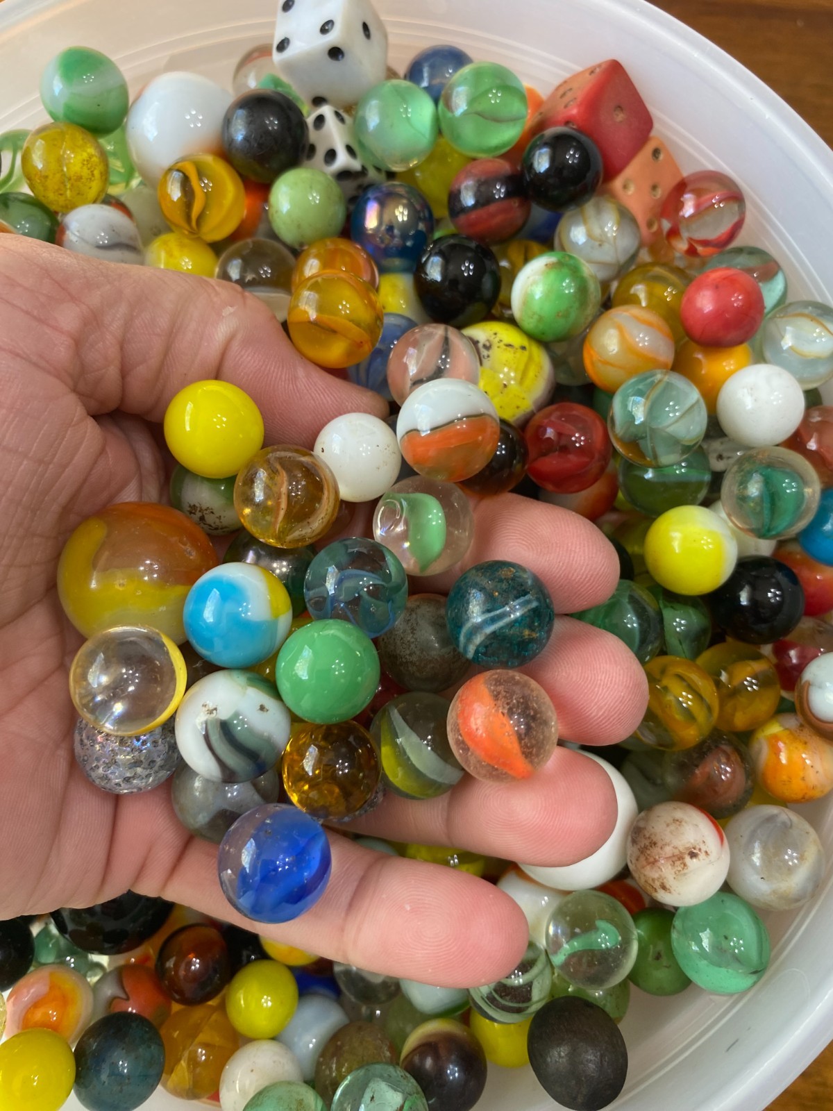 10.8 LBS. Mixed Lot of Vintage? Older Marbles A Hand Full Of Dice