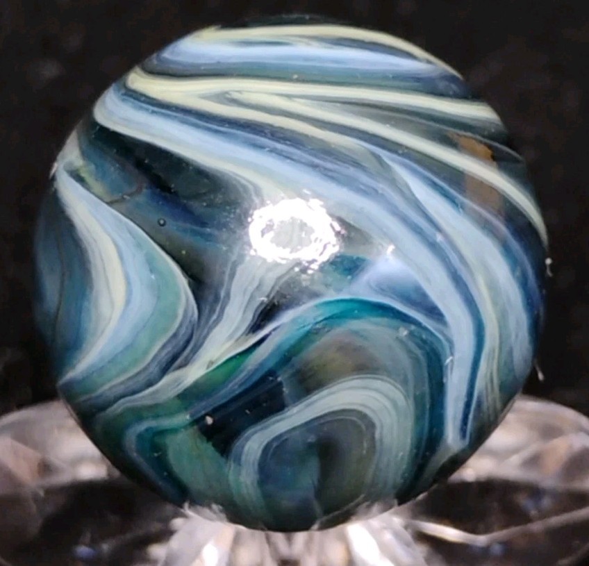 .72″ EXCEPTIONAL D.A.S. MARBLES RAMS HEAD SWIRL-GLASS TOYS MINT-