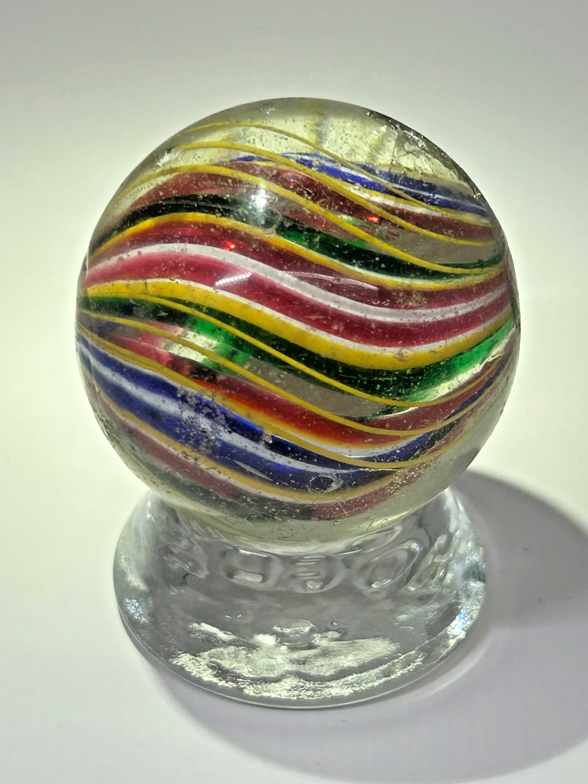 Antique German Handmade Divided Core Jelly Ribbon Marble 1-45/64″ NM+ E3.22