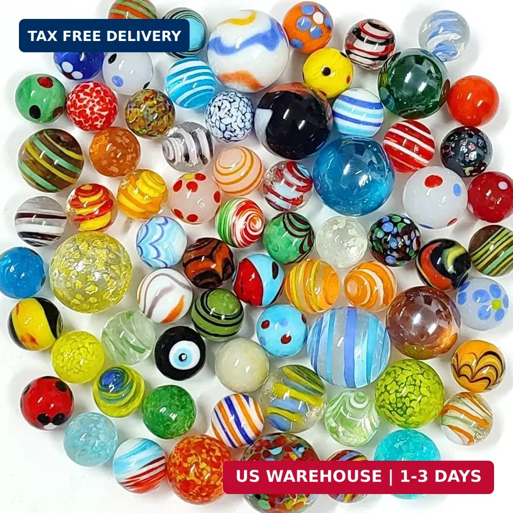 DSHMIXIA 71pcs Assorted Marbles for Kids Handmade Big and Small Glass Marbles Bu