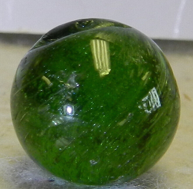#17807m Vintage German Handmade Green Glass Mica Marble .62 Inches