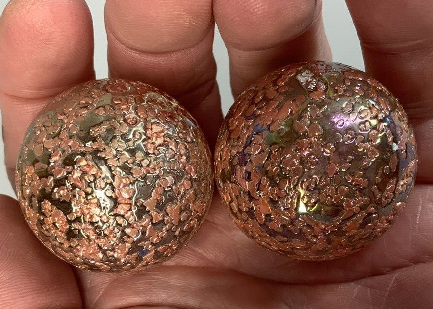2 BOULDERS 35mm PRINCESS Marbles Speckled Confetti Glass LARGE HUGE