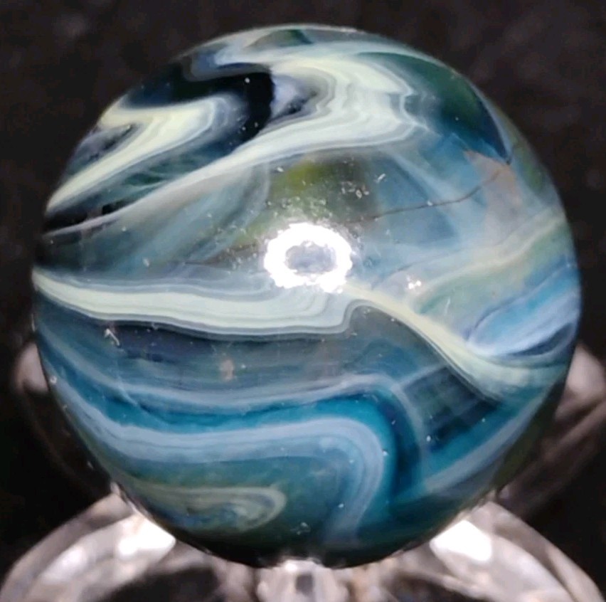 .72″ EXCEPTIONAL D.A.S. MARBLES RAMS HEAD SWIRL-GLASS TOYS MINT-