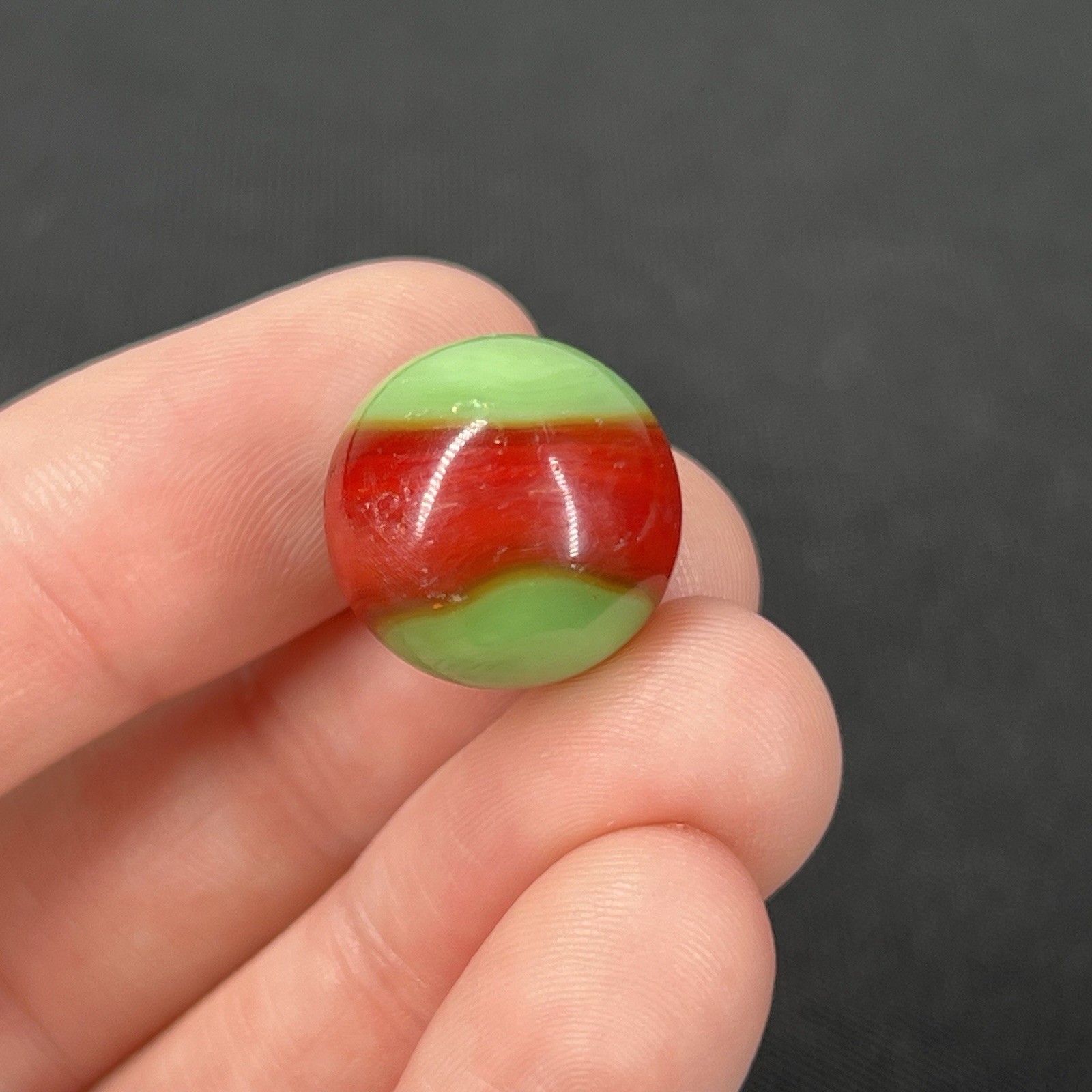 Christmas Marble VTG Glass Christensen Akro Peltier Vitro .6” Green & Red