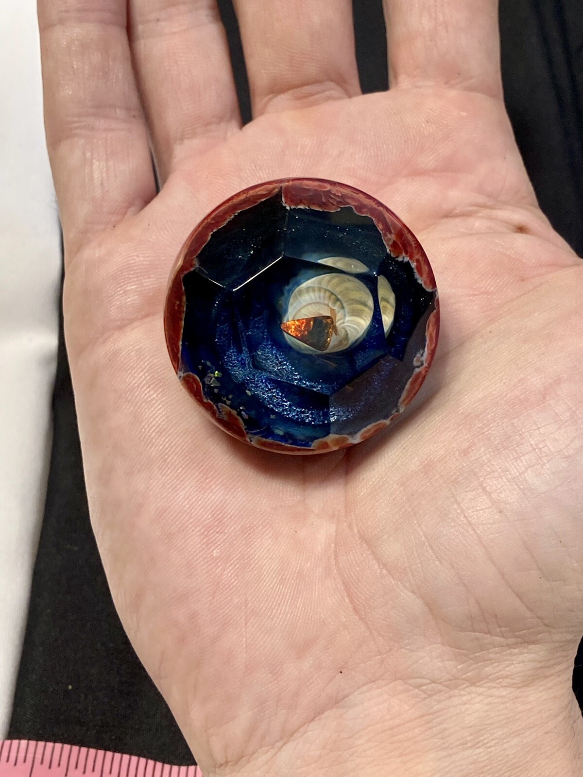 Glass Boro Marble 41mm W/ Opal Stone Hand Made Art Faceted ￼space Sculpture