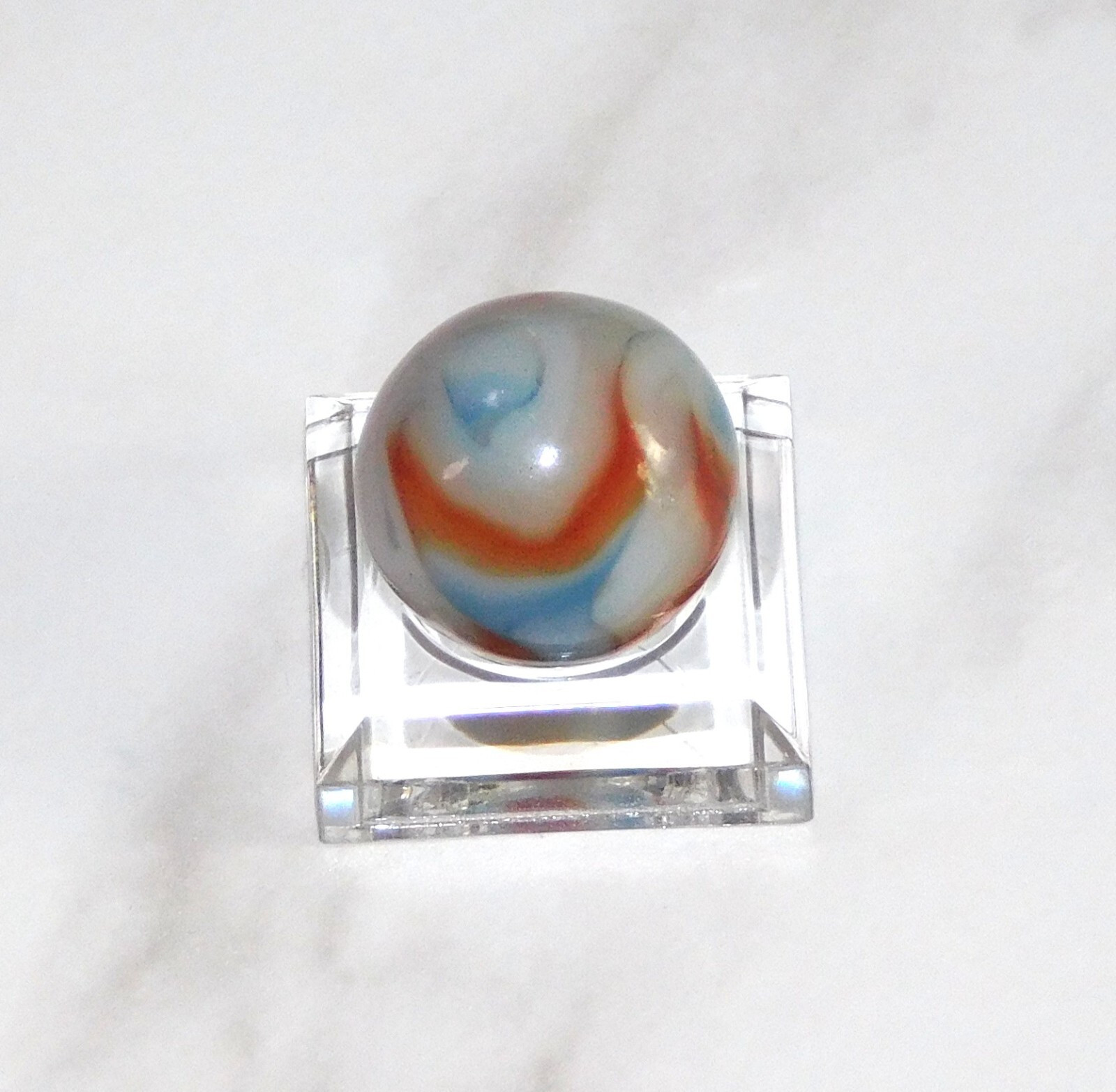 Vintage Marble Light Blue Orange White Swirl Opaque Peltier Akro 0.66″ #0-135