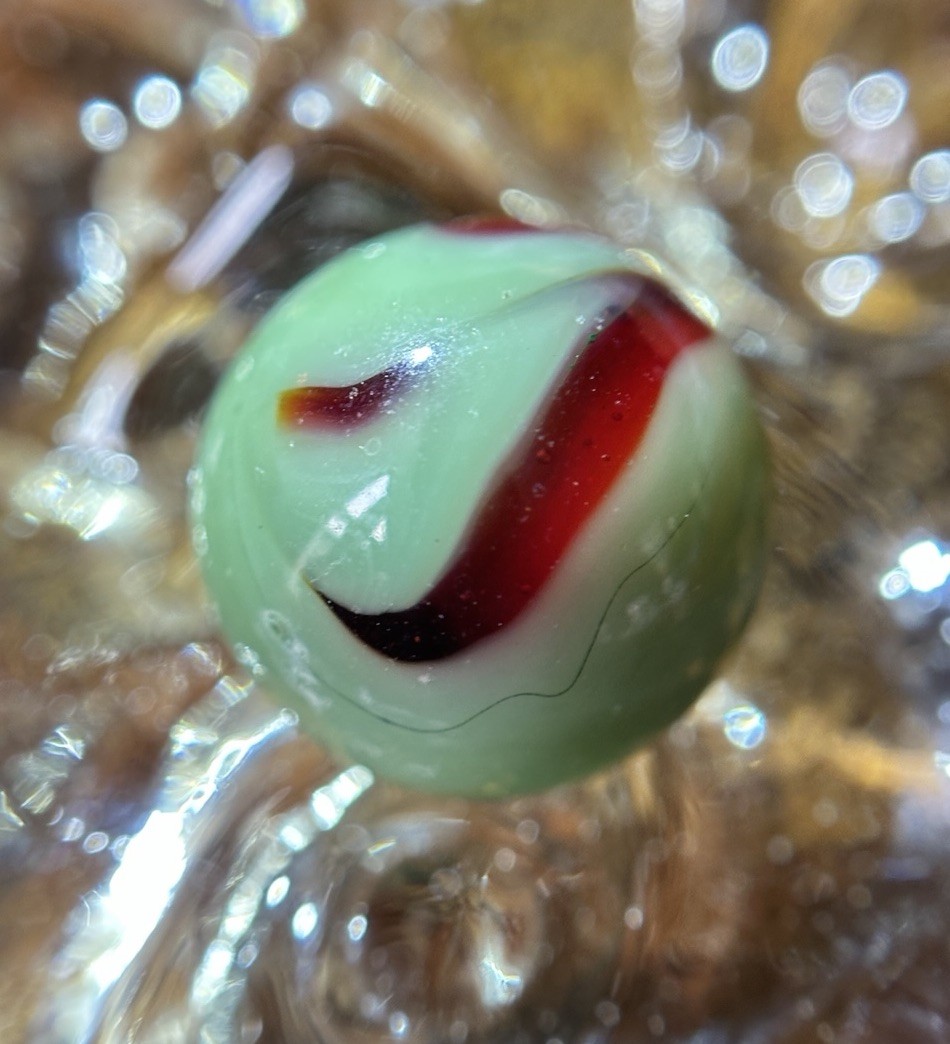 Vintage Alley Agate Swirl St. Mary’s Marble Mint .62” Green & Red W/horsehair