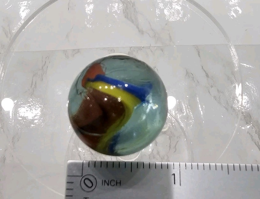 Vtg Marble Colors Pattern Clear Orange Streaks Collectors Toy ? History Game Old