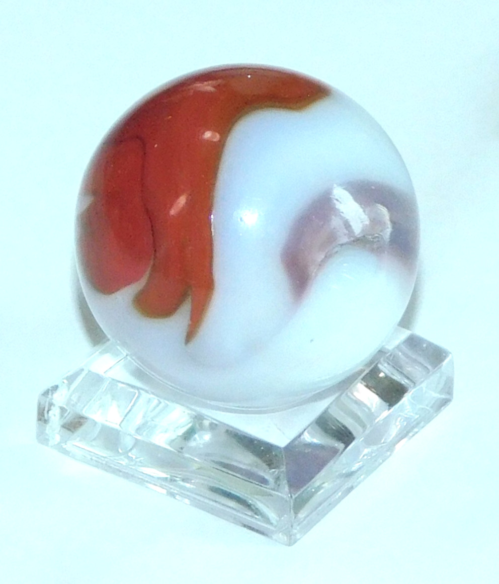 Vintage Marble Shooter Red Purple White Opaque Corkscrew Pontil 0.99″ #0-132
