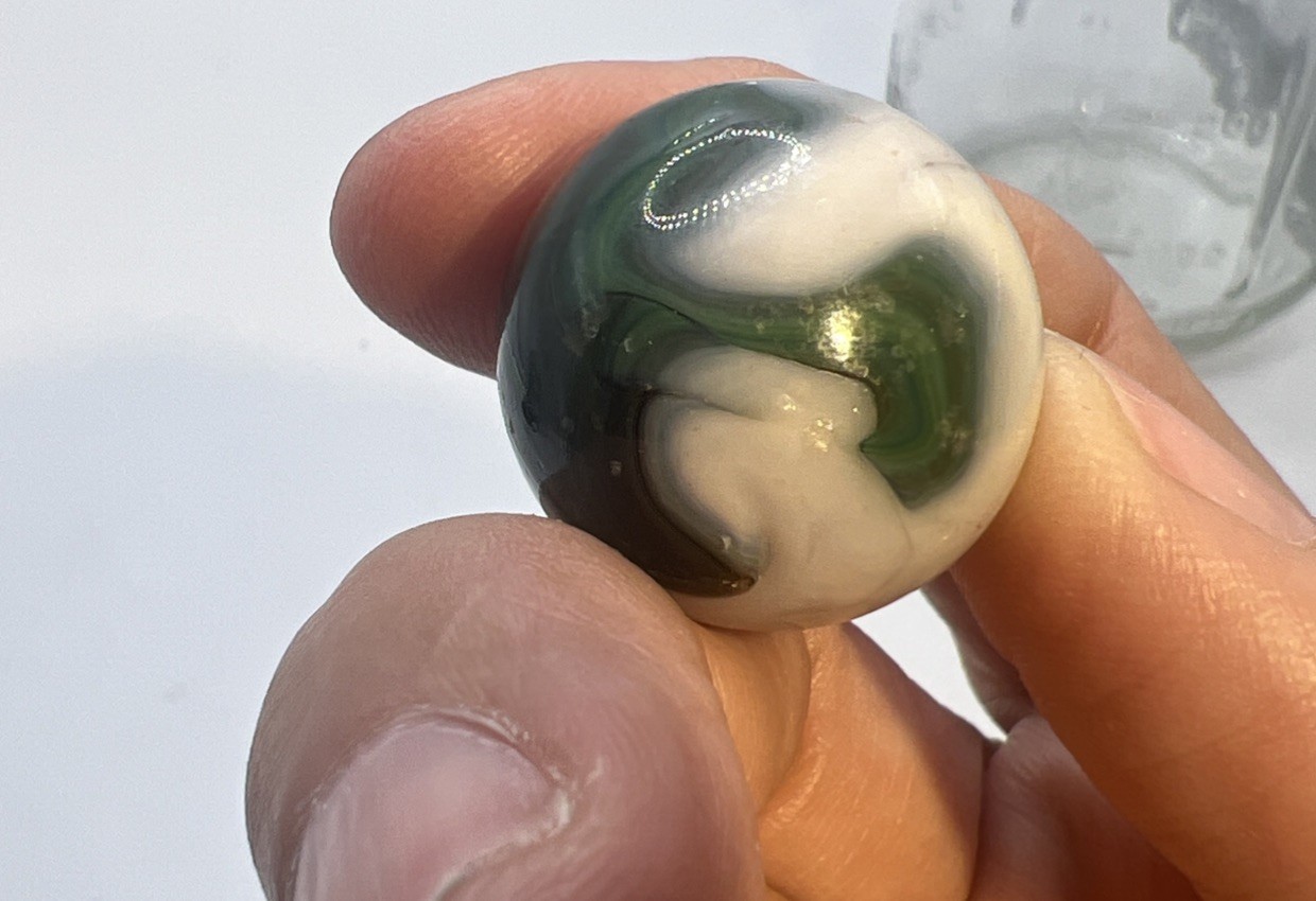 Vintage Milk Blue Tri Swirl Shooter Marble White Green Pink