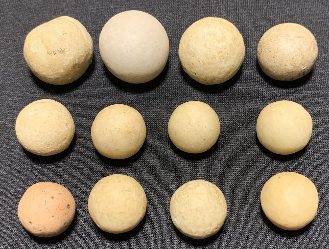 Vtg Antique Handmade Earthen Clay Stone Assorted Tan Light Brown 12pc Marble Lot