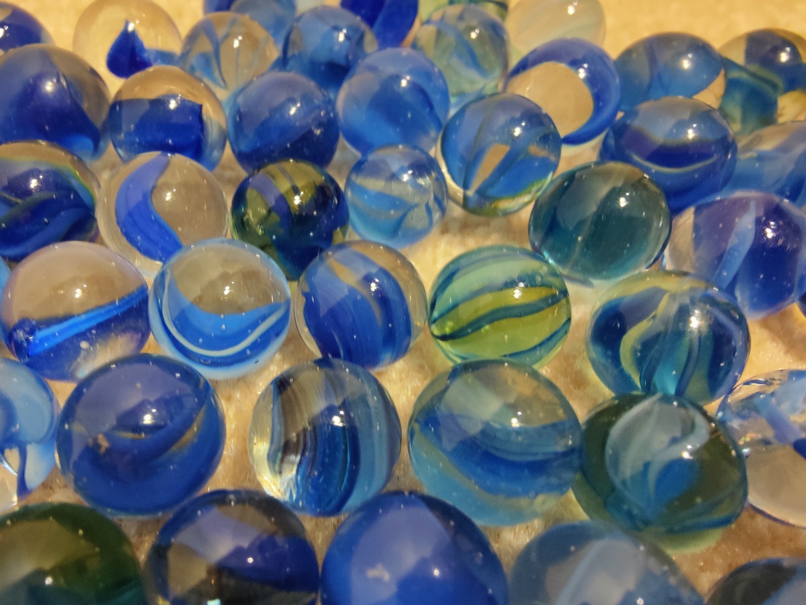 Dark Blue Cats Eye Shooter/ Swirl Lot of 60 Marbles Vtg