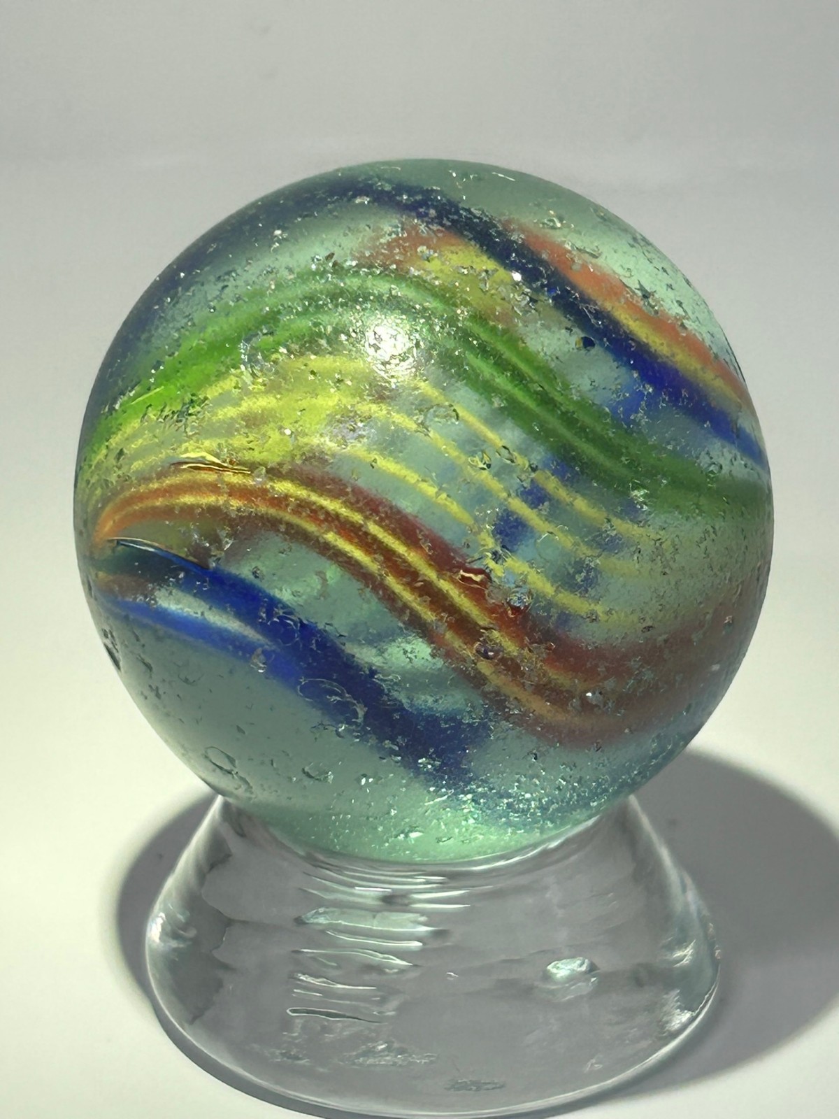 Antique German Handmade Divided Core Jelly Ribbon Swirl Marble 1-51/64″ NM E3.15