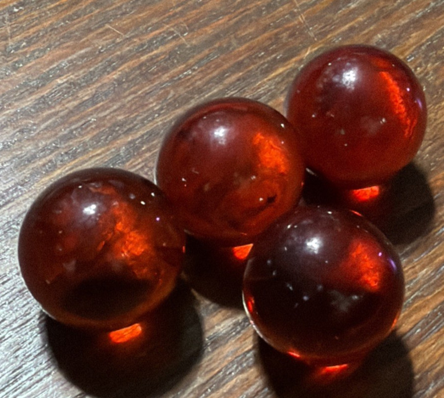 Vintage Lot of 4 Clear Ruby Red Cadmium Slag Glass Marbles UV Reactive As Is