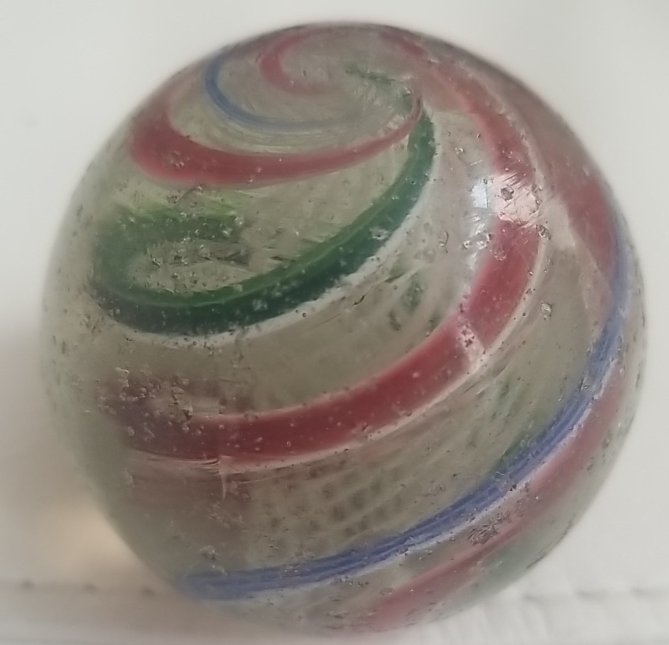 Huge Antique German Marble Banded Ribbon Core Swirl Handmade 2.25″