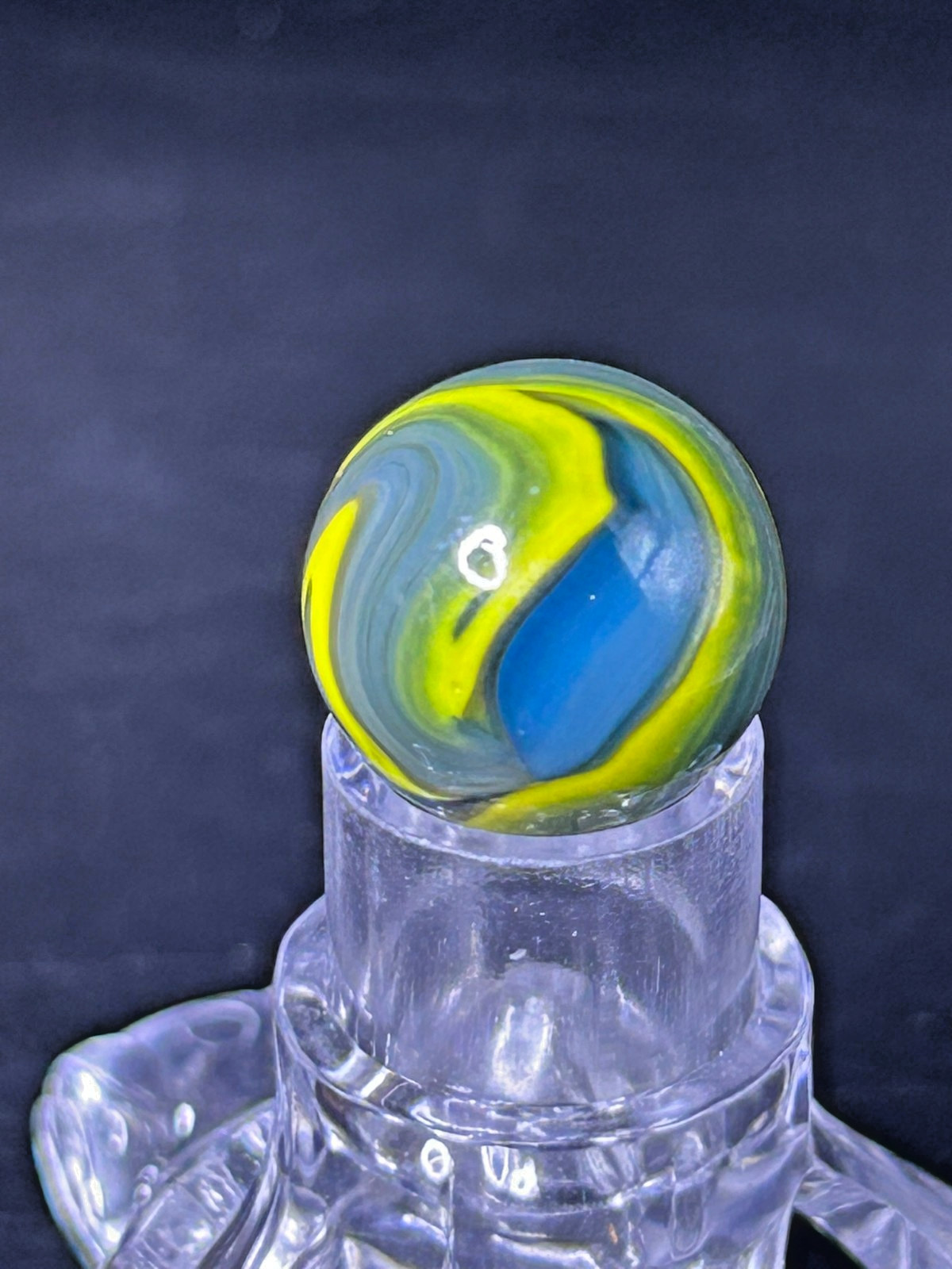 Vintage Christensen Agate (CAC) Swirl Marble, Blue/Yellow, .64″, Mint, #C3