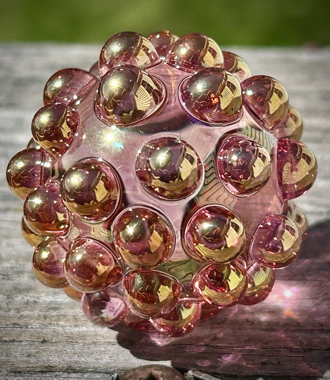 Hand Blown Gold Silver Fume Hobnail Marble Art Glass Paperweight Contemporary