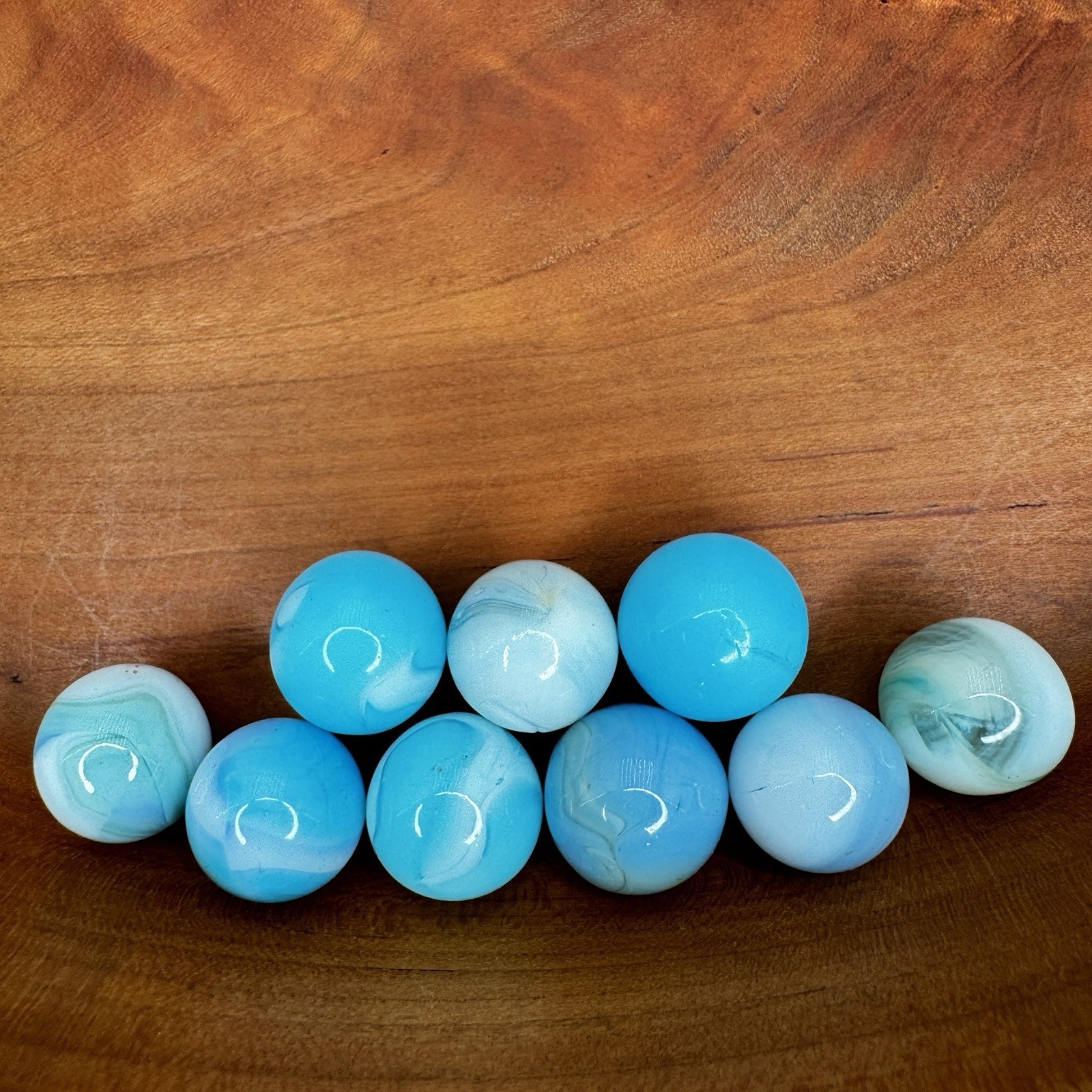 Vintage Alley Agate WV Swirl Marbles Lot Sky Blue Aqua White Opaque Glass 9pc