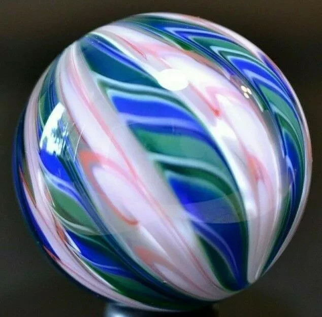 FRITZ LAUENSTEIN GLASS MARBLE/1.623″12 CANE SPECIAL CROWN MARBLE-ROYAL,LIME,ROSE