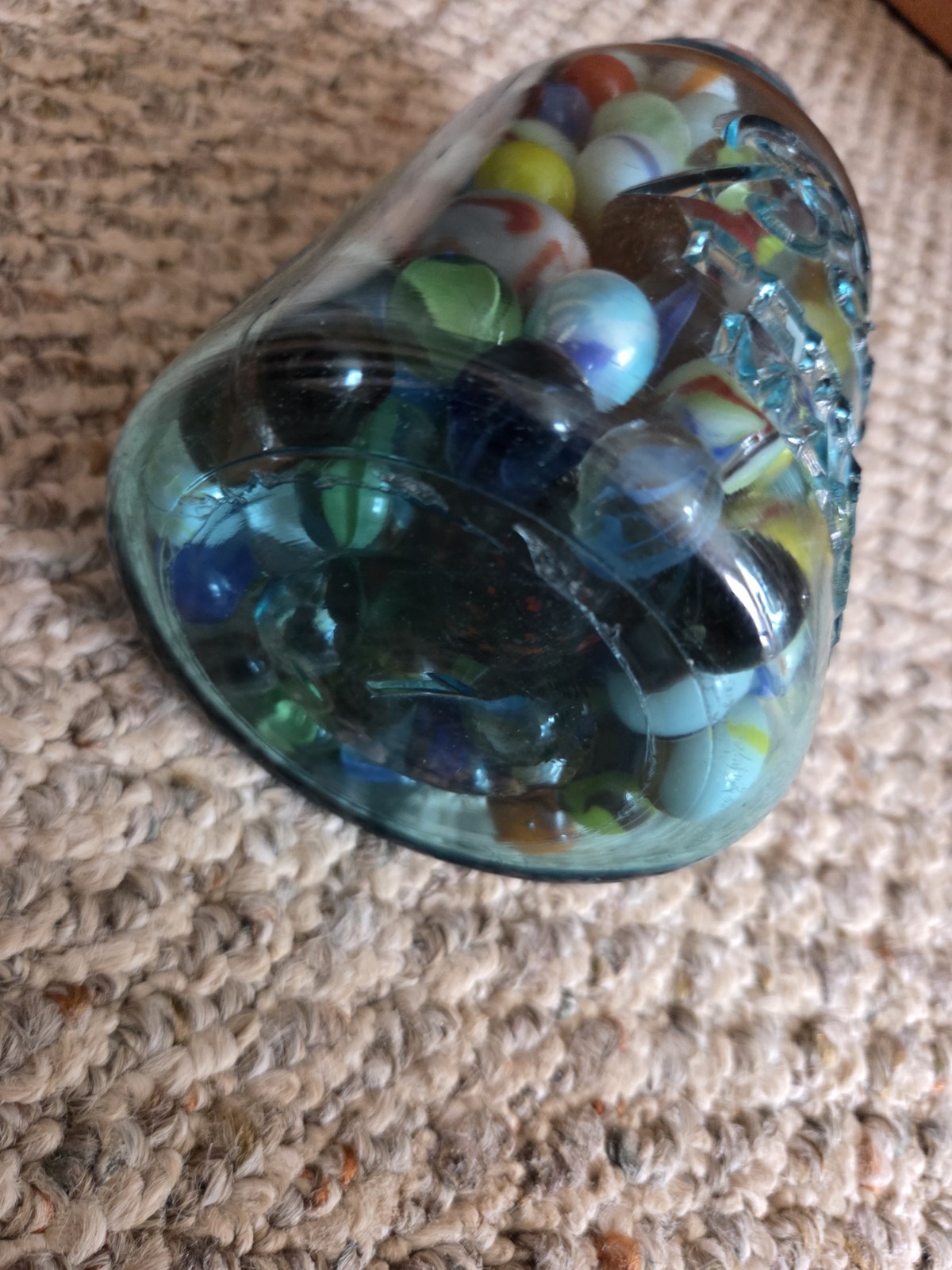 Vintage Blue Glass Ball Jar Full Of Marbles 4 Lbs
