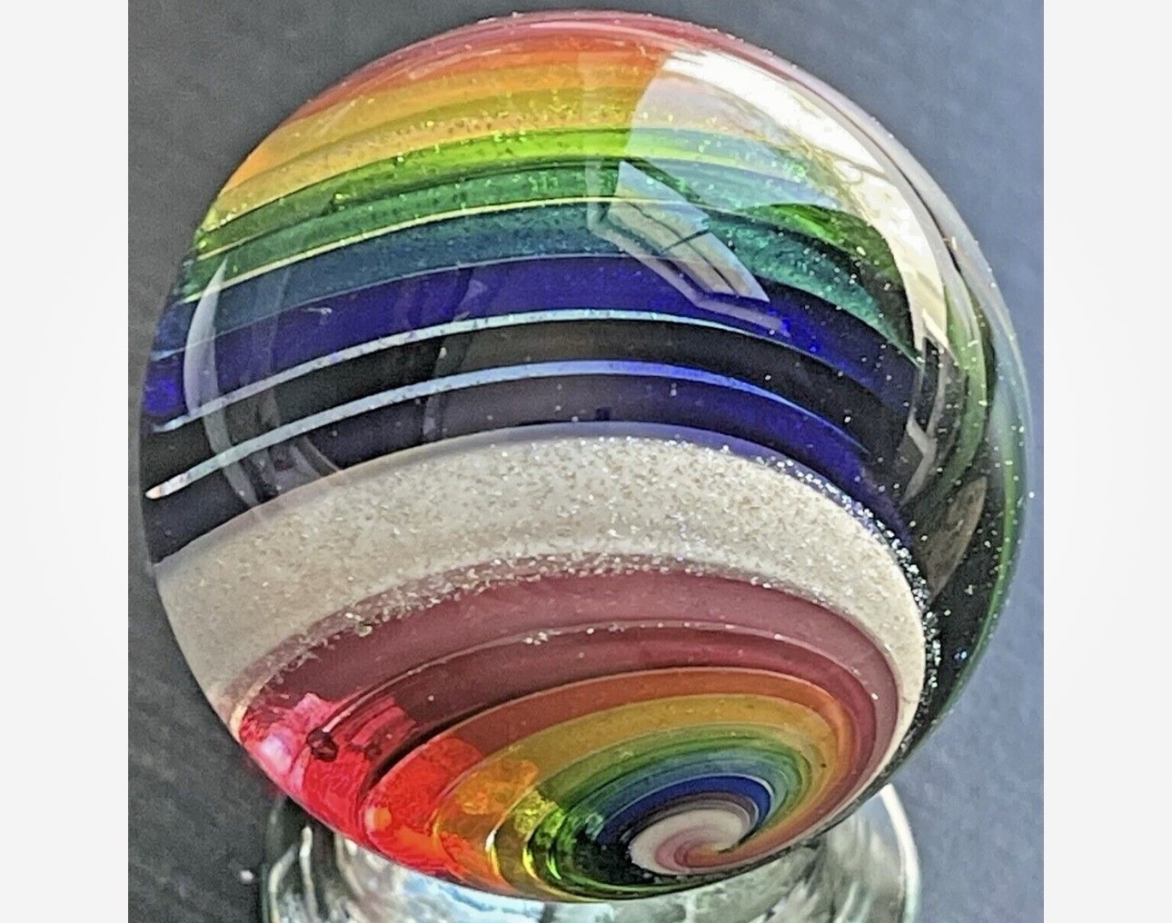 EDDIE SEESE MARBLE HANDMADE ART YELLOW CORE DICHROIC DOUBLE TWIST 1.76″ FES 16