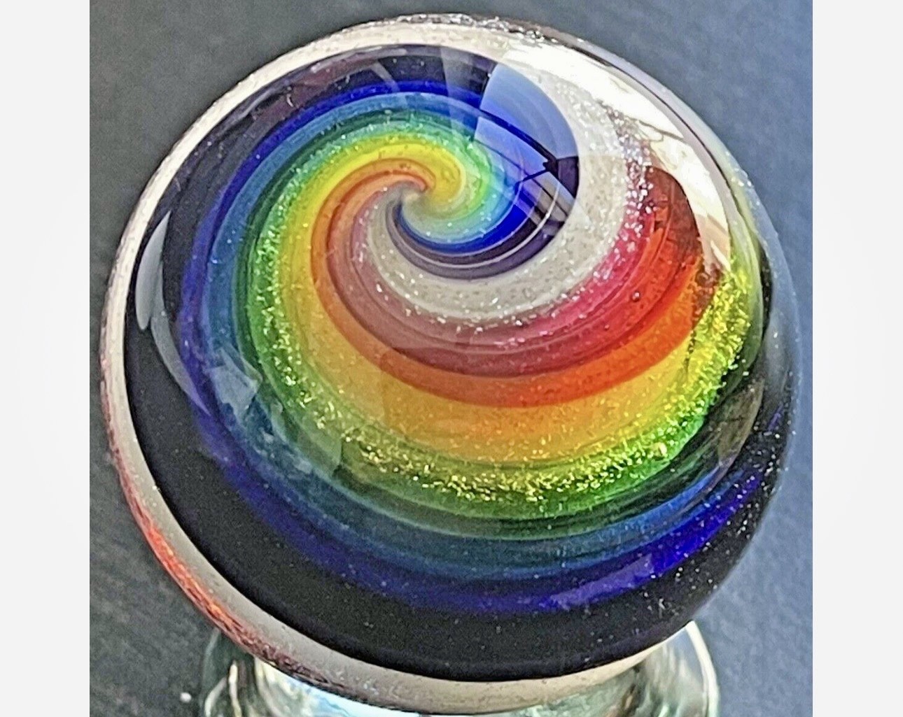 EDDIE SEESE MARBLE HANDMADE ART YELLOW CORE DICHROIC DOUBLE TWIST 1.76″ FES 16