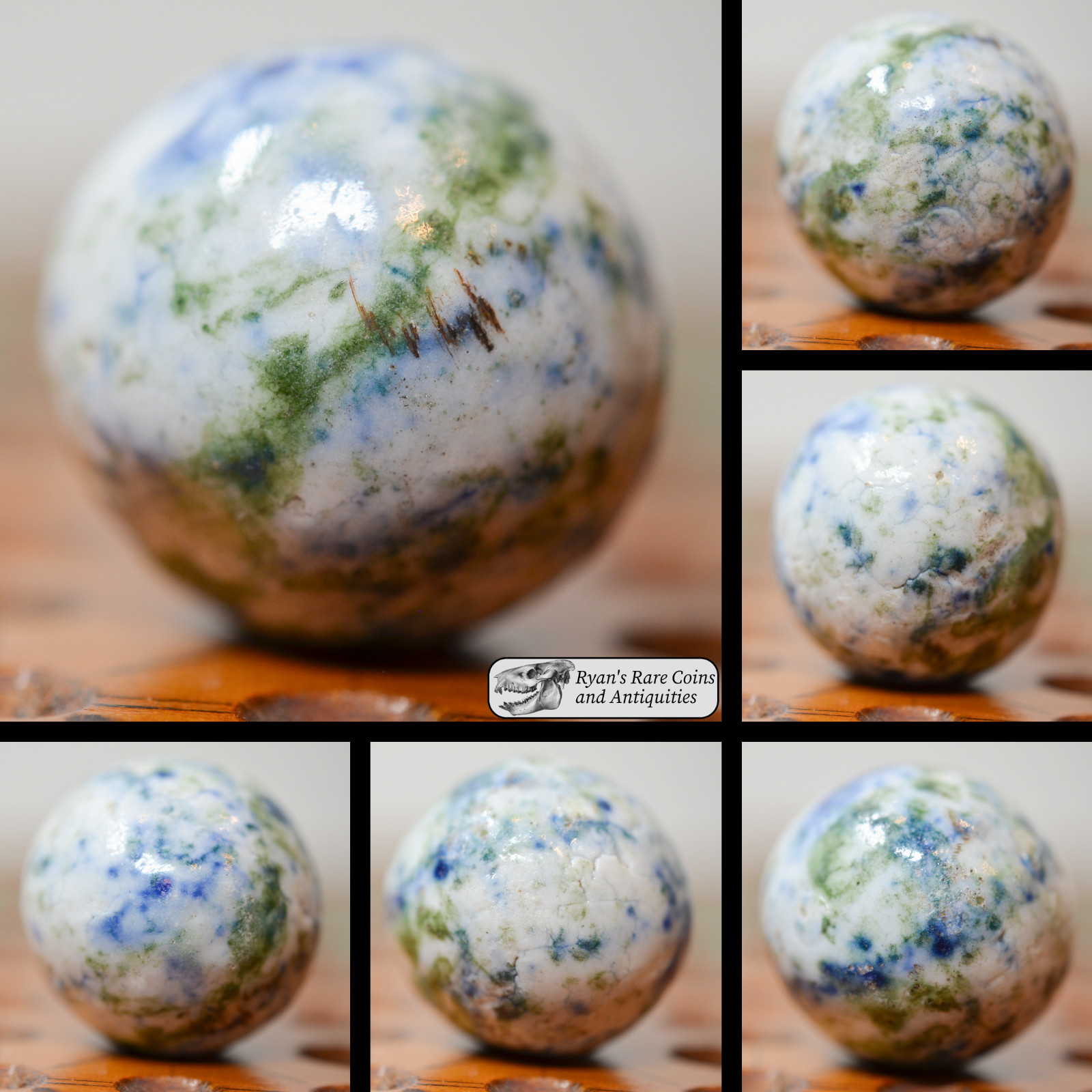 Large Crockery Marble, Handmade 1.12 inches, Mint, 1860-1920, Germany, S1492