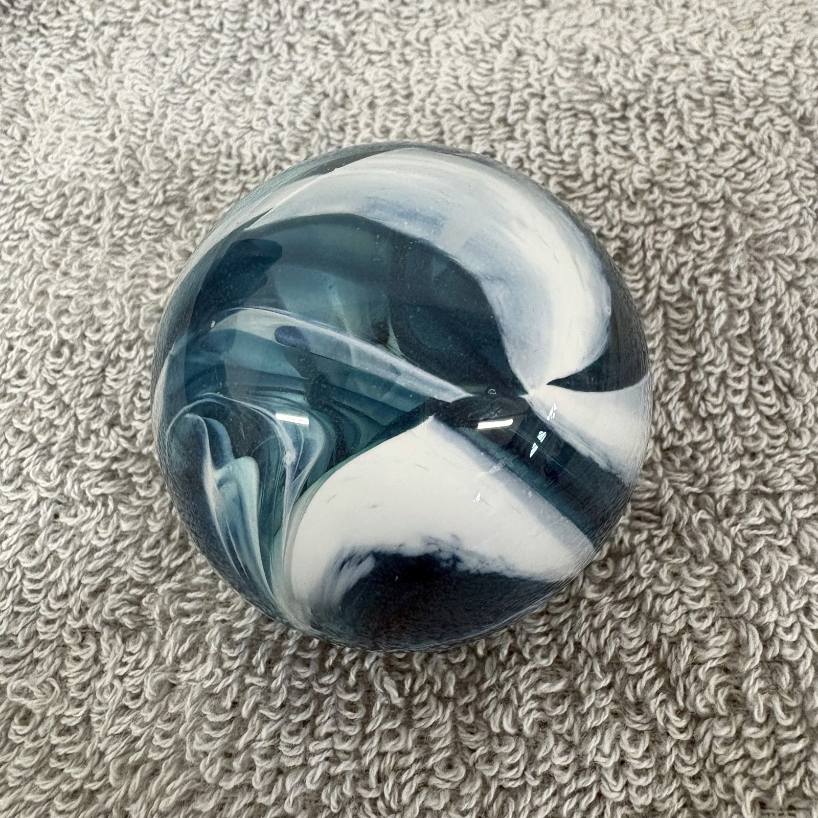 Unsigned White & Blue Swirl 2″+ Contemporary Art Glass Marble