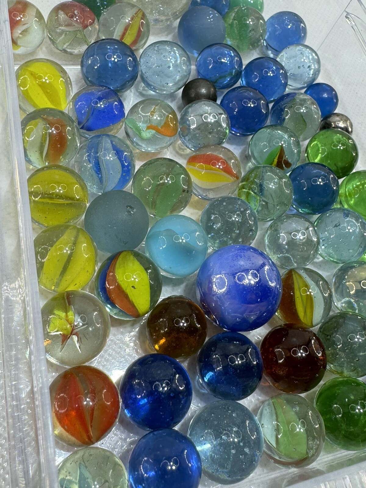 Vintage Assorted Marble Lot 71 Glass 3 Metal Plus Acrylic Case
