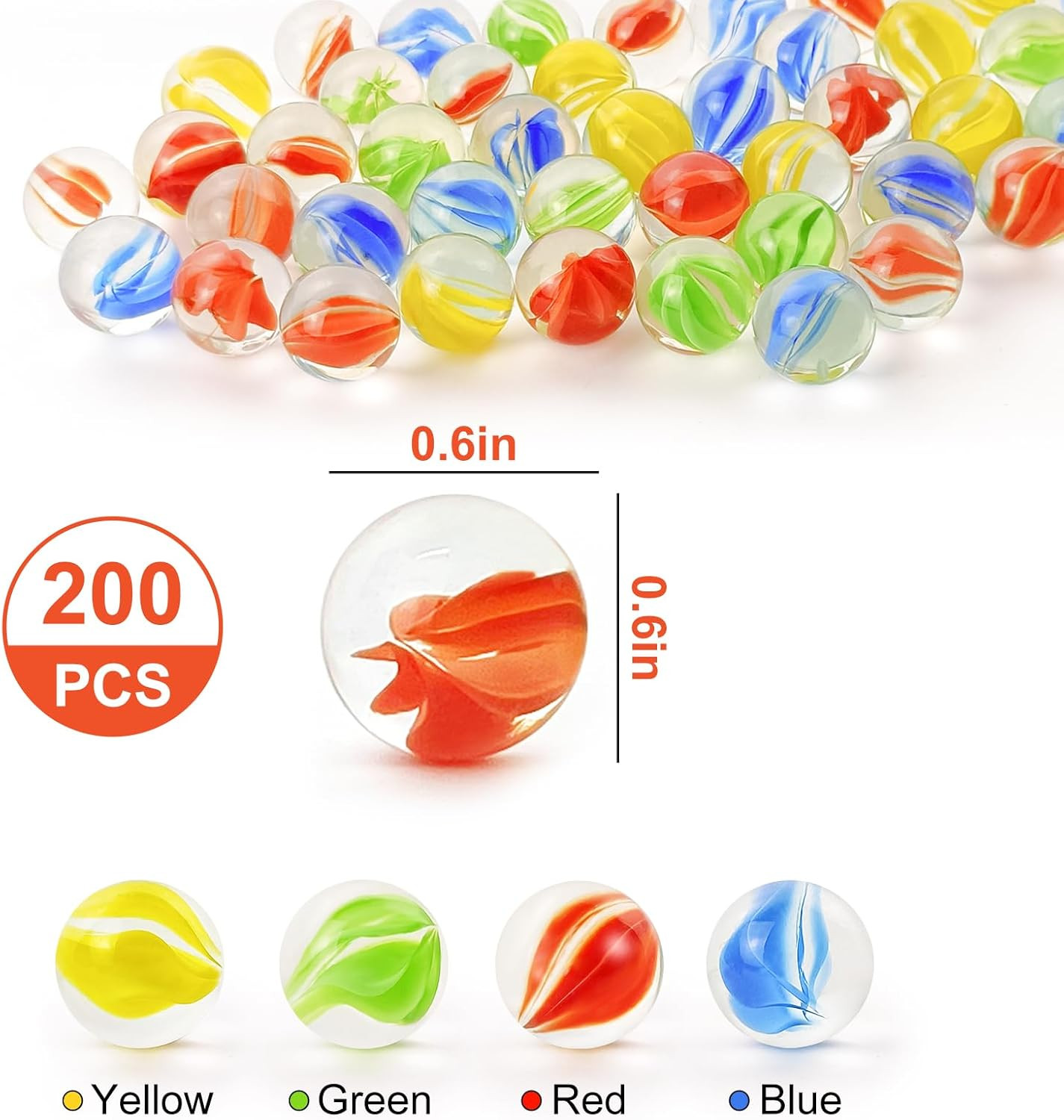 200PCS Glass Marbles – Marble Collection Cat Eye Mix 4 Colors 16Mm for Marble Ga