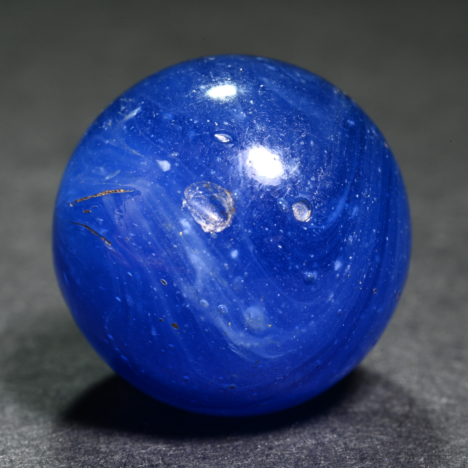 Greiner Antique German Handmade Marble Early 1860s Bubbly Blue 21.4mm 13/16”