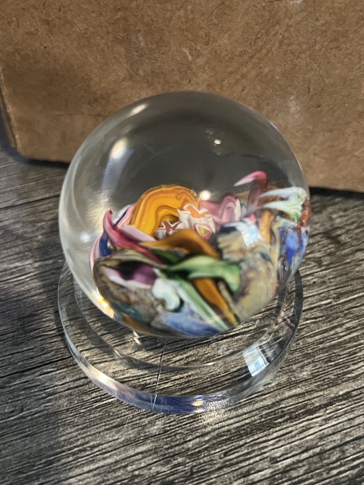 Signed Doug Sweet Dichroic Millefiori Studio Art Glass 1.75″ Marble Paperweight