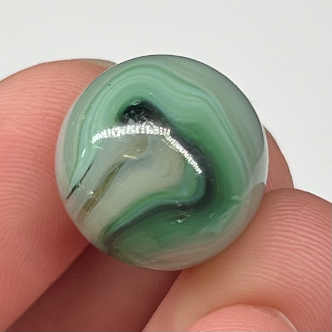 Unique Vintage Glass Swirl Marble Akro Agate Vitro Peltier .6” Milky Aqua Green