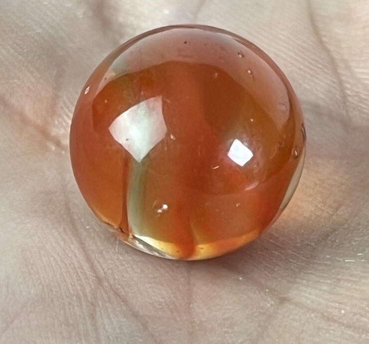 Vintage Akro Agate Peltier Art Swirl Glass Marble .61” Orange And Clear