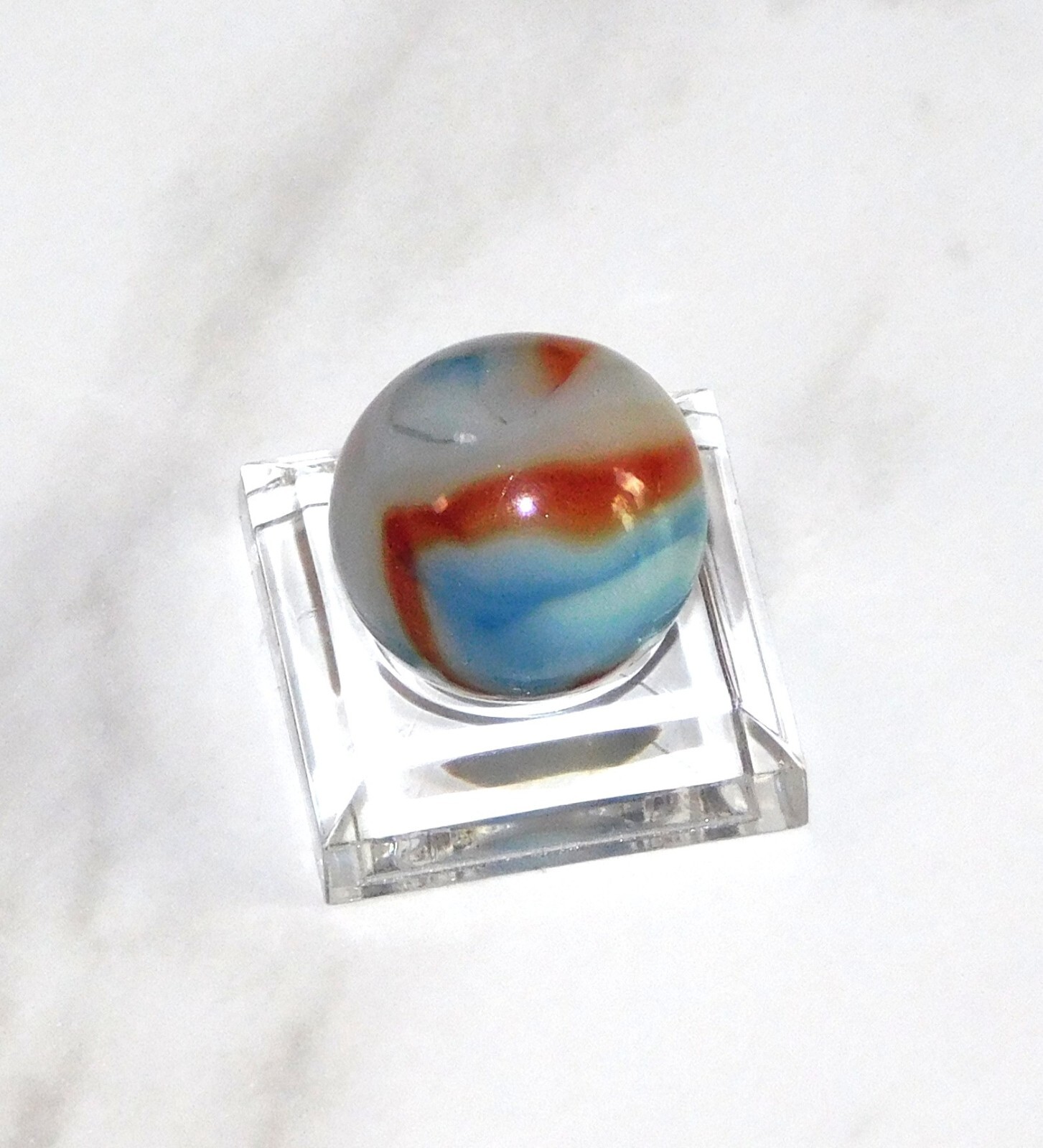 Vintage Marble Light Blue Orange White Swirl Opaque Peltier Akro 0.66″ #0-135