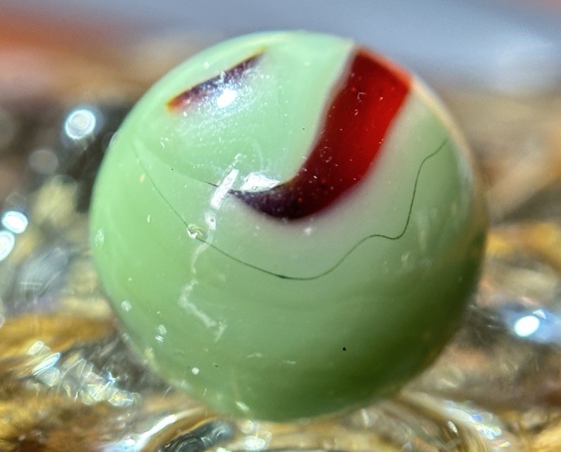 Vintage Alley Agate Swirl St. Mary’s Marble Mint .62” Green & Red W/horsehair