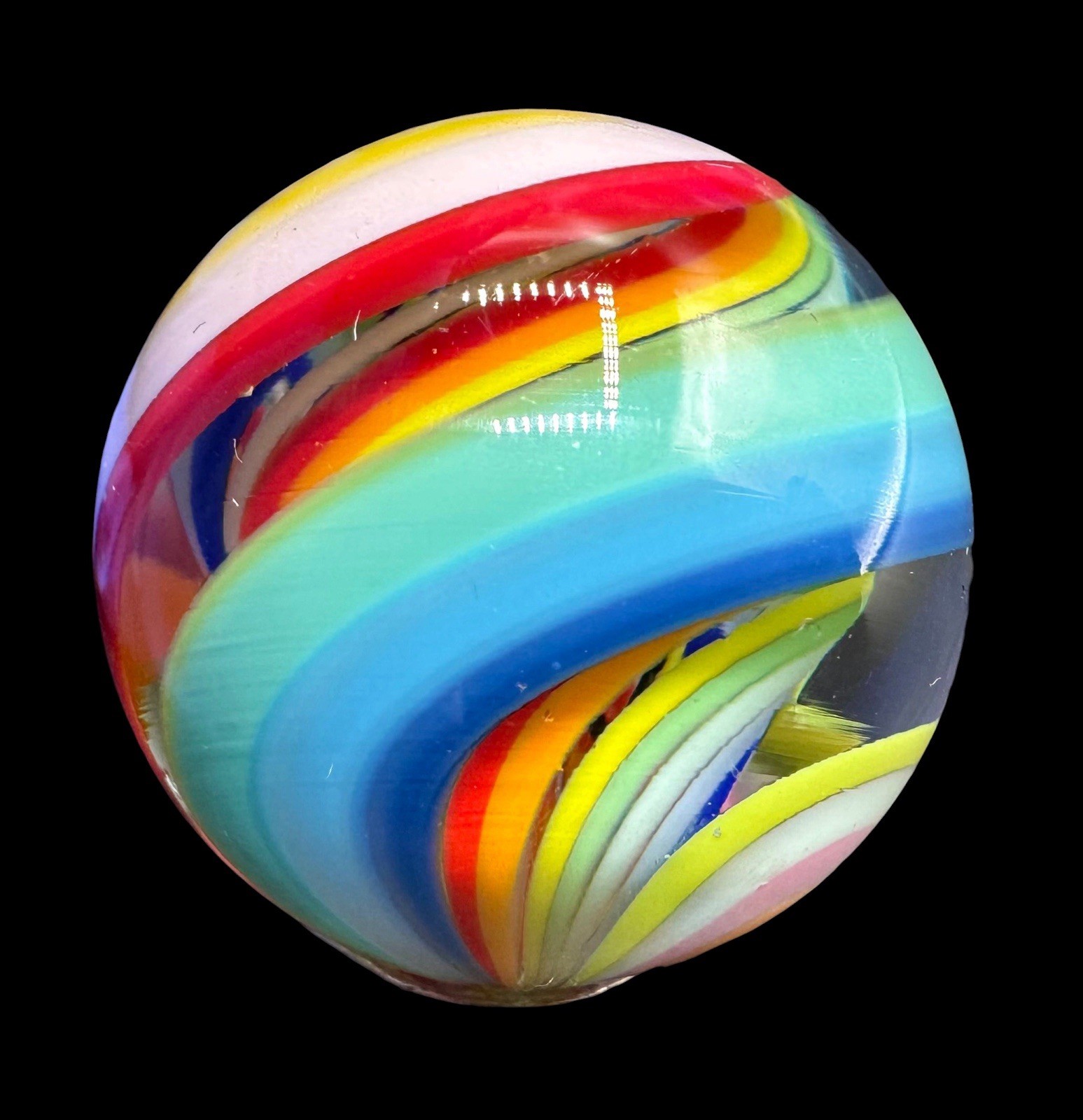 Jody Fine Art Glass Marble 1.09 Rainbow Core Swirl Unsigned