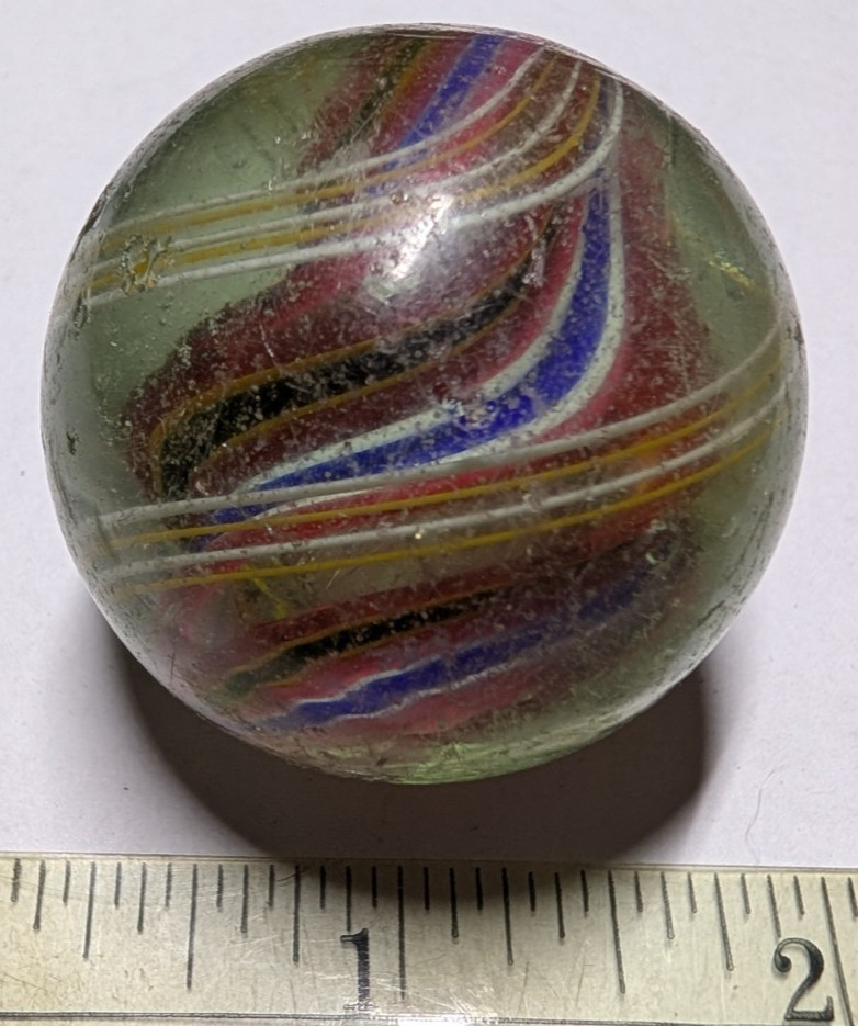 Antique German Latticino Handmade Glass divided core swirl Marble 1-5/8″
