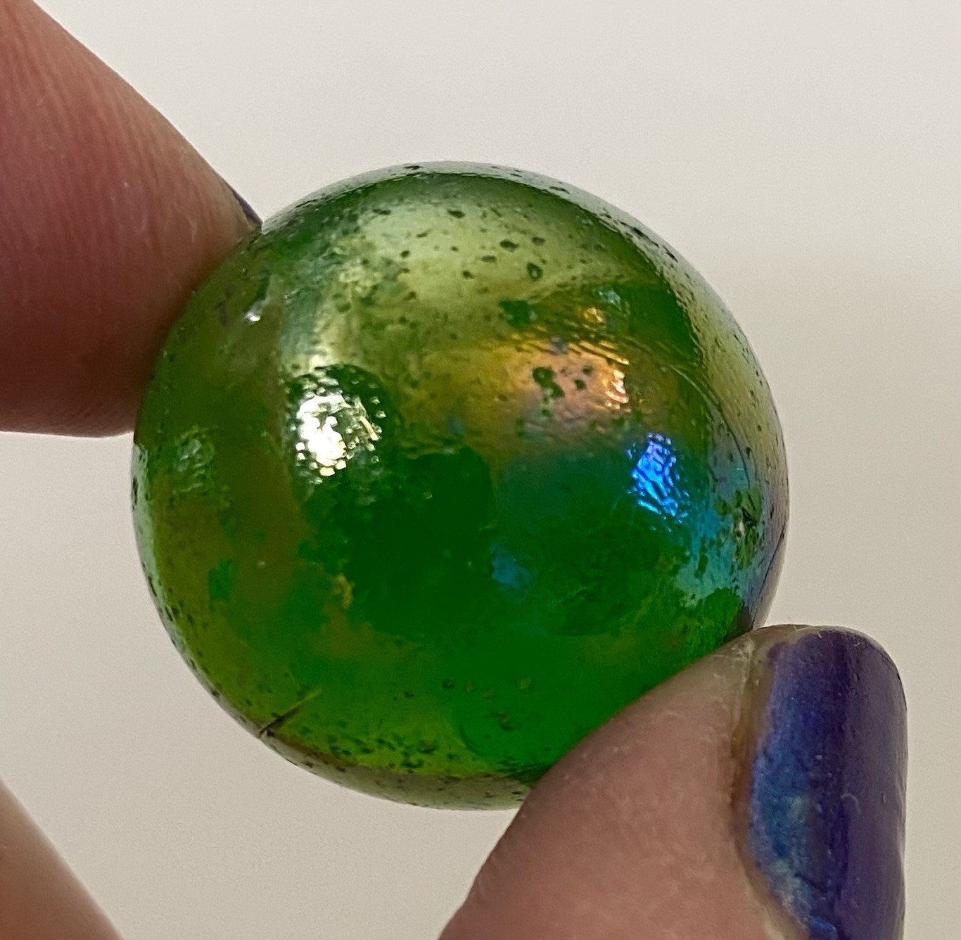VNTG Shooter Marbles 31-P Lot Glass Iridescent Green Glow 1970’s Asian Imperial