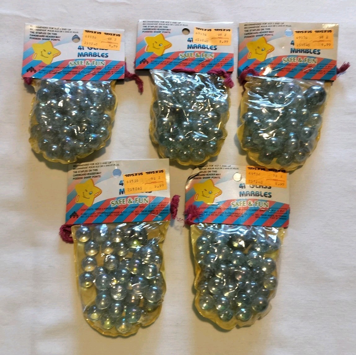 Vintage 1987 Lucky Star 41 Glass Marble Bag Lot of 5