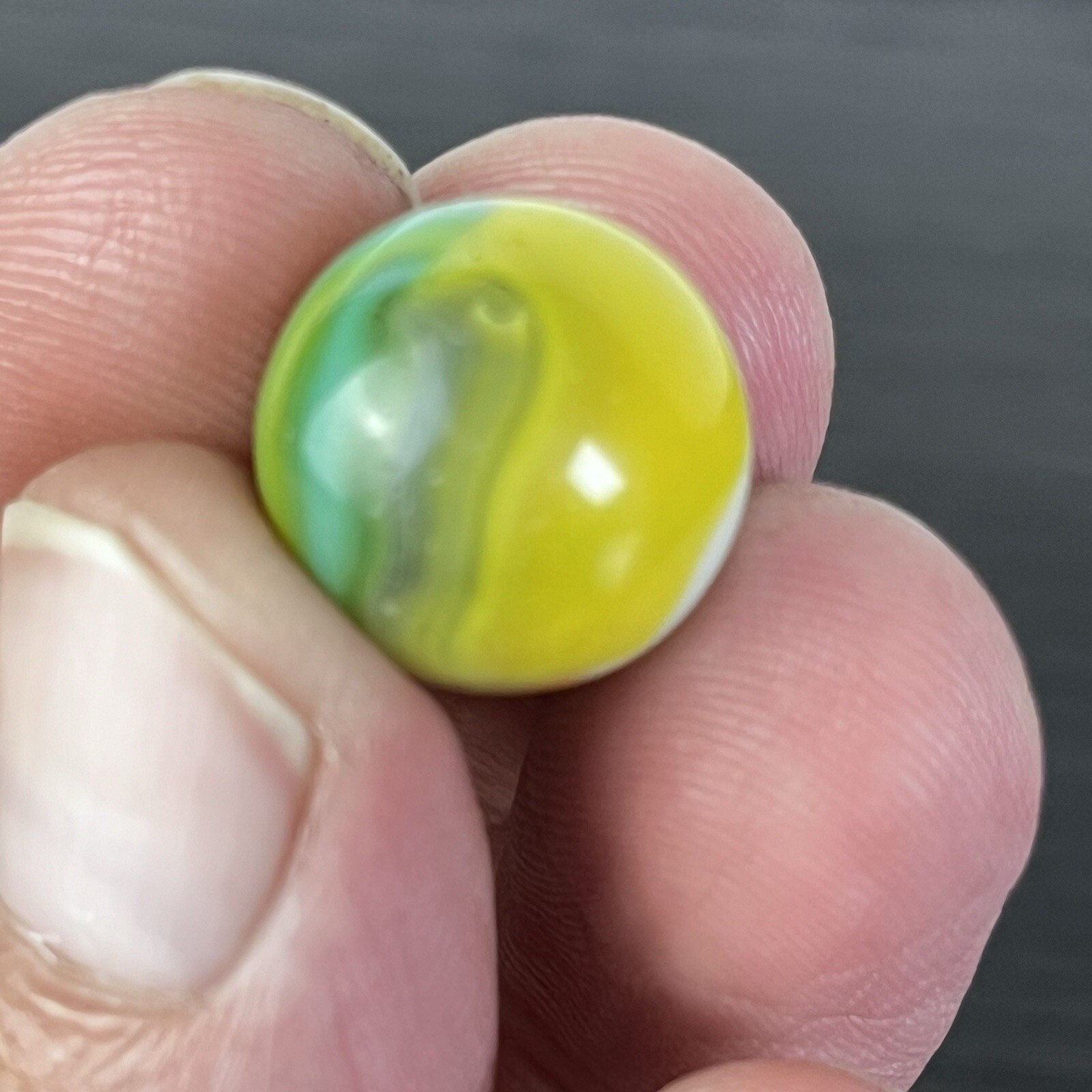 Beautful Akro Agate Peltier Art Swirl Glass Marble .61” Green Yellow Peach White