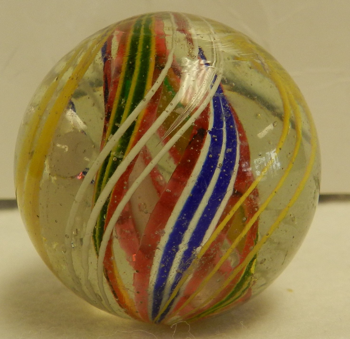 #20293m Nice 1.64 Vintage German Handmade Divided Ribbon Swirl Marble Mint Minus