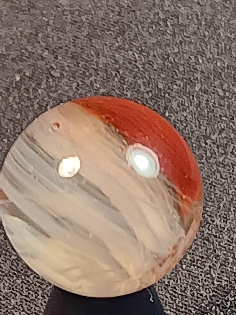 5/8″ Vitro Agate Cardinal Red Patch Wispy White on Clear NM Serious Marble A699