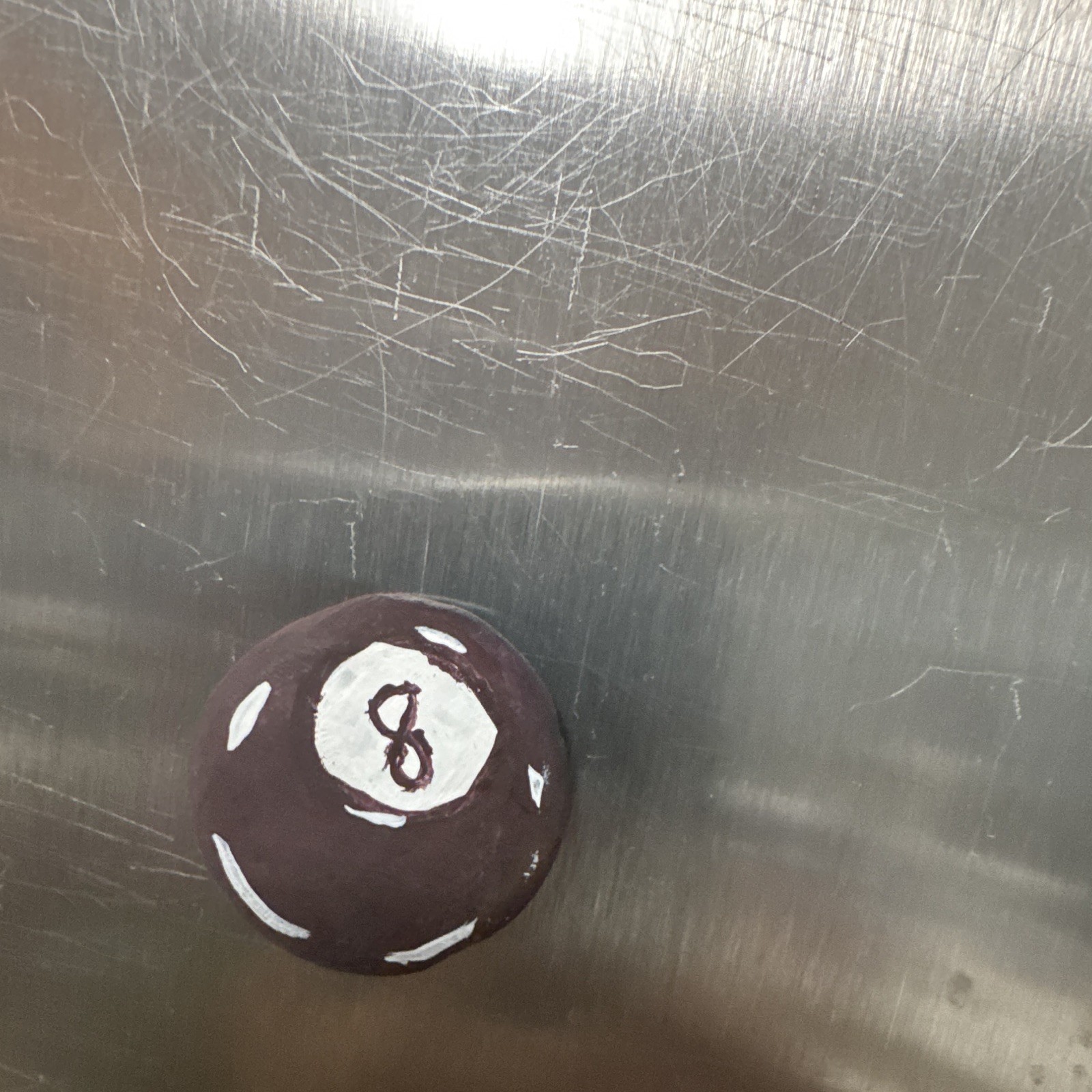 Handmade Clay Marble Magnet Billiards 8 Ball Style Purple/Black with White 8