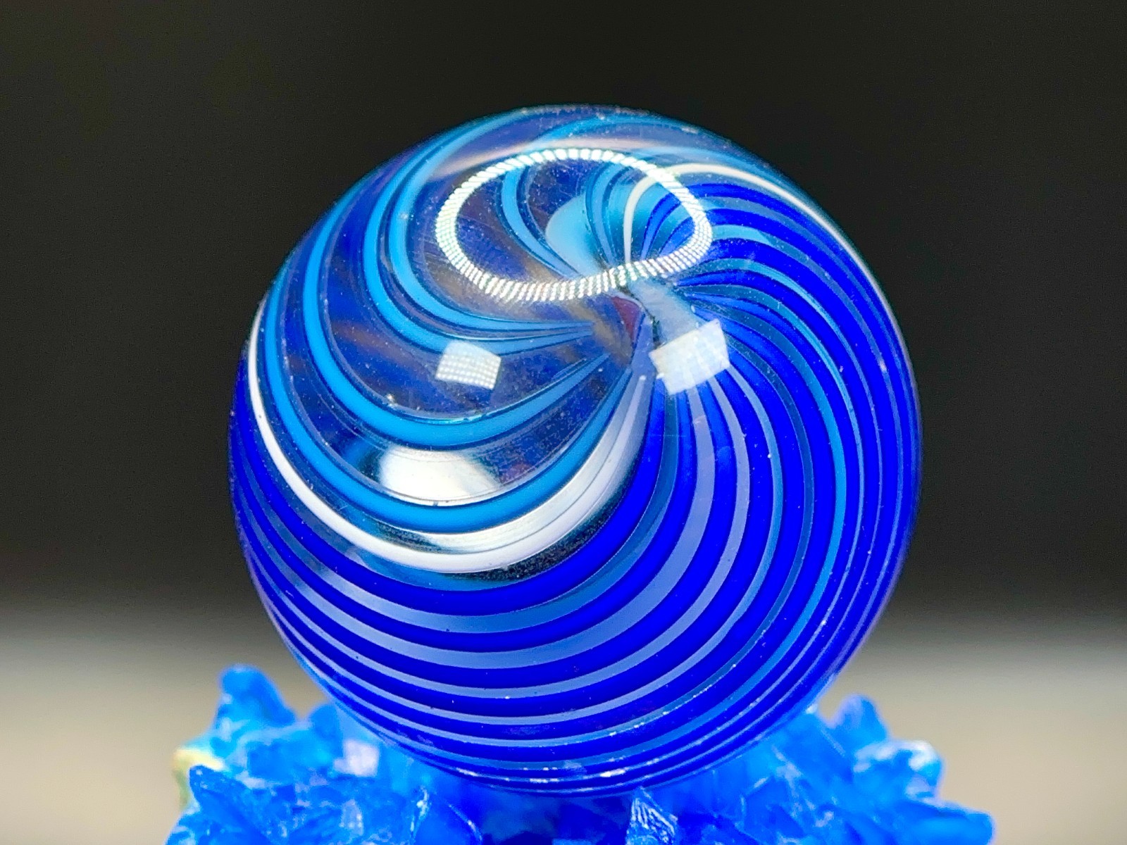 LARGE Contemporary Handmade Glass Marble – CAGED RIBBON Core – 1.28″ BRIGHT!